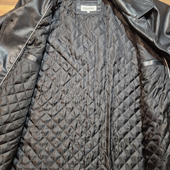 Calvin Klein Black Leather Jacket Men’s XL Quilted Lined - Picture 5 of 10